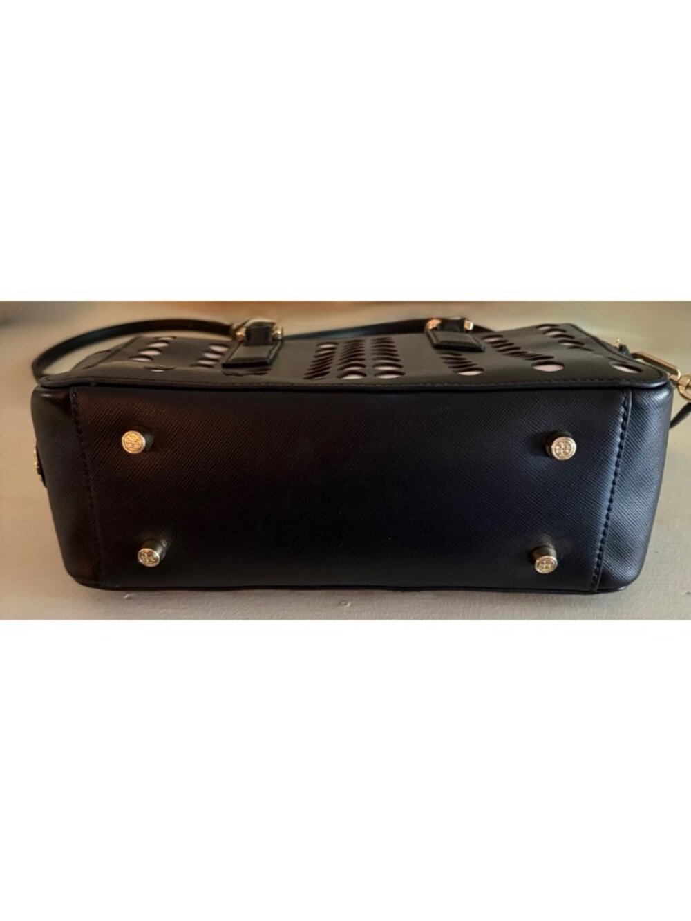 Tory Burch Robinson Black White Saffiano Leather Lily Square Satchel Bag Limited - Picture 8 of 12